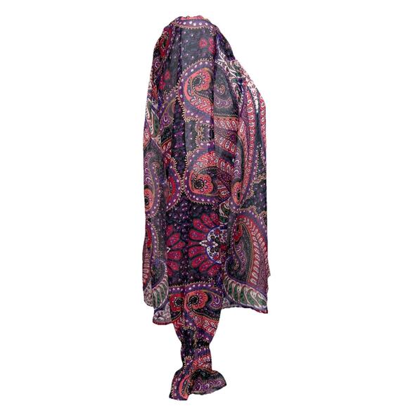 Loft Women's Sz XL Blouse Top Multicolored Paisley Print Lined Ruffle Trim - Picture 5 of 16